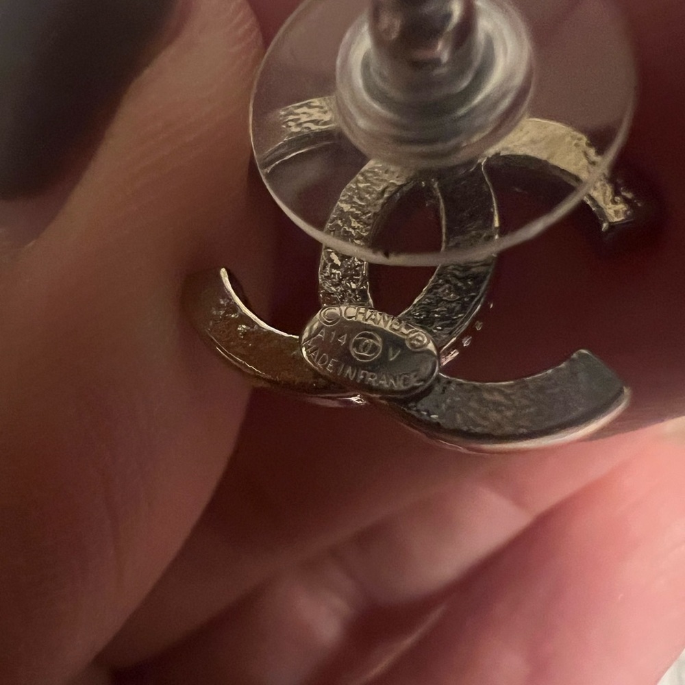 CHANEL Silver Crystal CC Stud Earrings - Picture 7 of 9